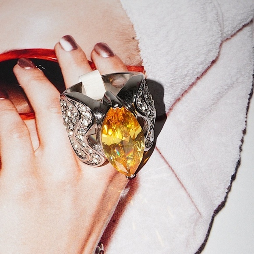 Mela Yellow Stone Fashion Cocktail Statement Ring